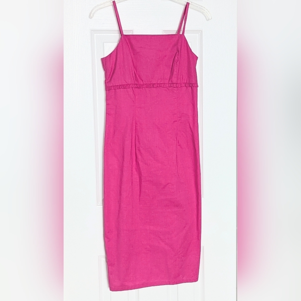 Womens Pink Spaghetti Strap Sun Dress w/Fabric Accent In Front & Slits on Sides